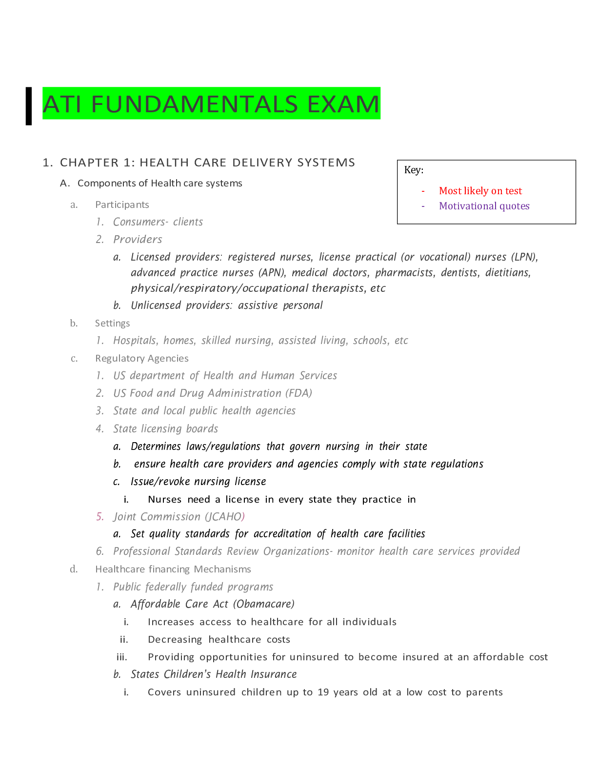 Preview of ATI FUNDAMENTALS EXAM STUDY GUIDE 2021